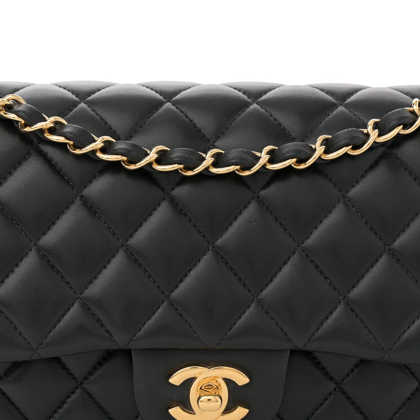 Lambskin Quilted Medium Double Flap Black