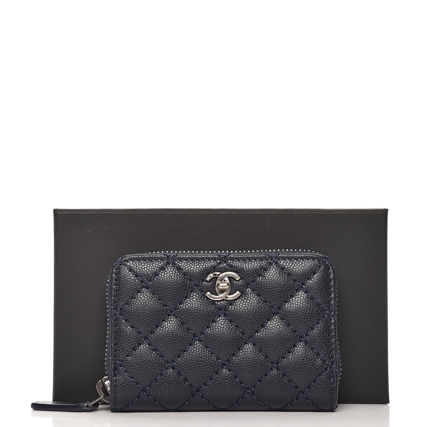 Caviar Stitched Zip Coin Purse Navy