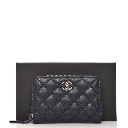 Chanel Caviar Stitched Zip Coin Purse Navy 8 of 8