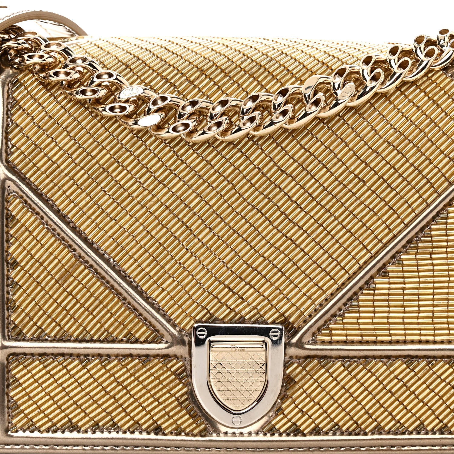 Christian Dior Metallic Calfskin Beaded Small Diorama Flap Bag Gold 7 of 9