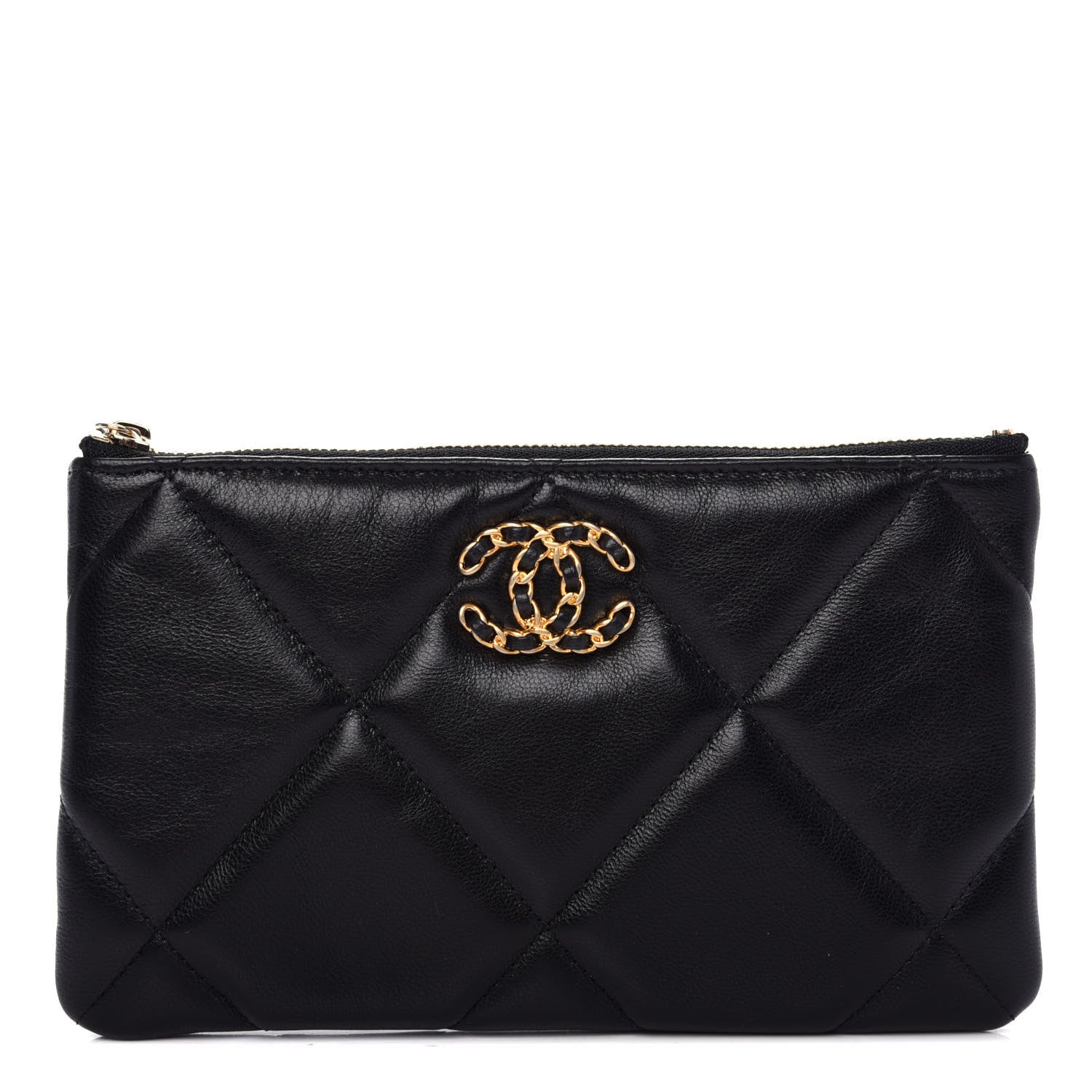 Chanel Shiny Goatskin Quilted Small Chanel 19 Pouch Black 1 of 8