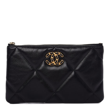Chanel Shiny Goatskin Quilted Small Chanel 19 Pouch Black 1 of 8
