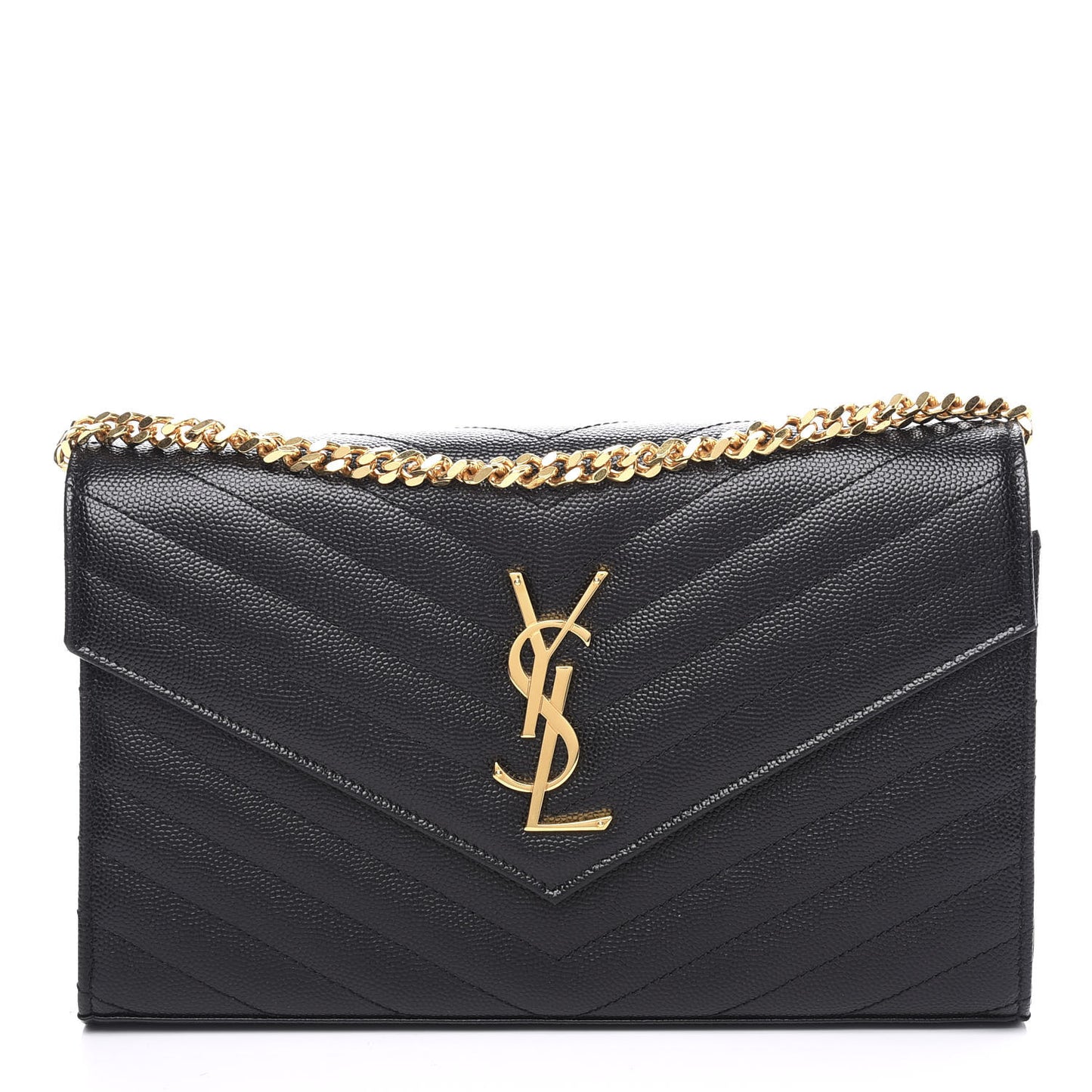 Grain De Poudre Matelasse Chevron Monogram Chain Wallet Black