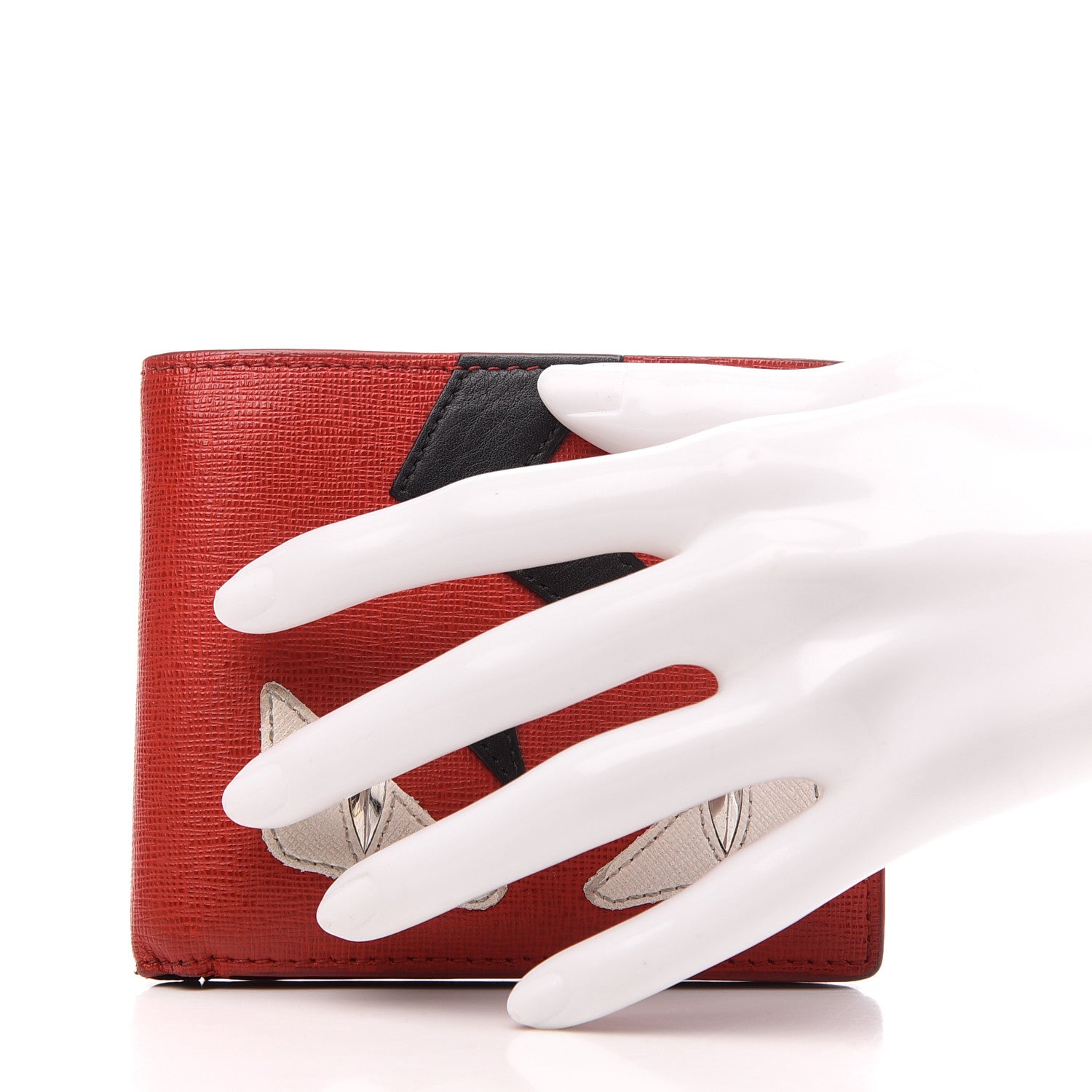 Fendi Vitello Elite Flamingo Lightning Monster Eyes Bi-Fold Wallet Rosso White Black 2 of 6