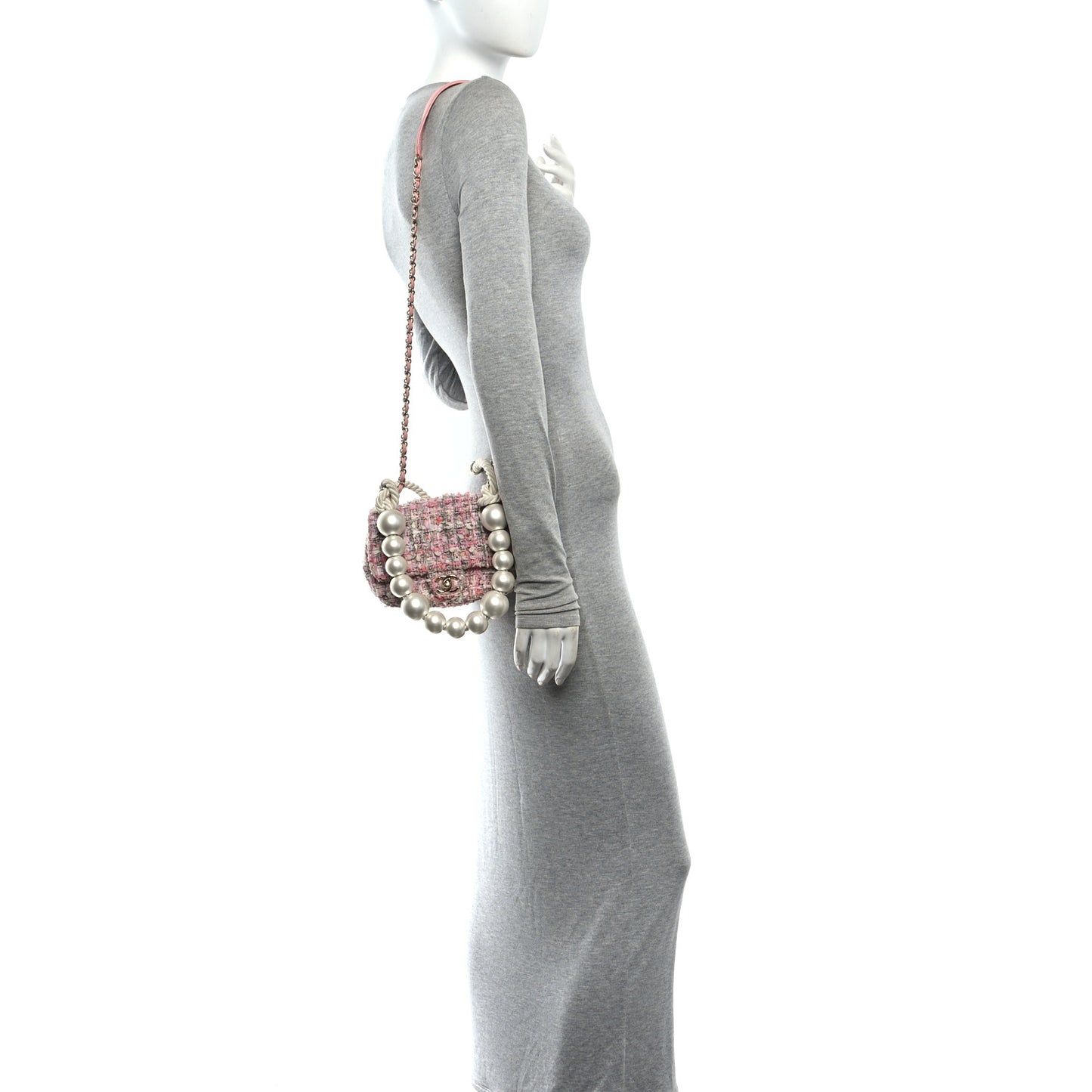 Tweed Mini Pearl Handle Flap Pink Beige Orange Ecru