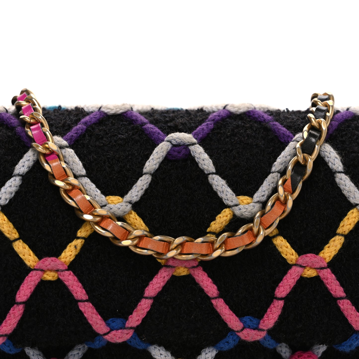 Tweed Diamond Threaded Mini Rectangular Pearl Crush Flap Black Multicolor
