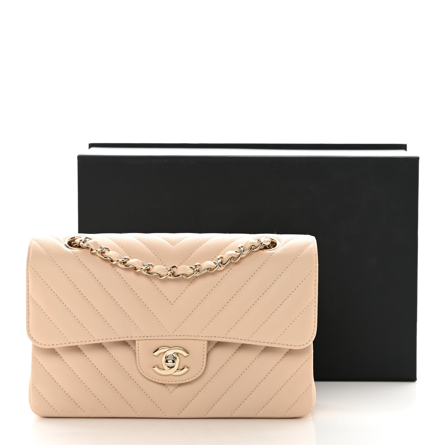 Chanel Caviar Chevron Quilted Small Double Flap Beige 11 of 11