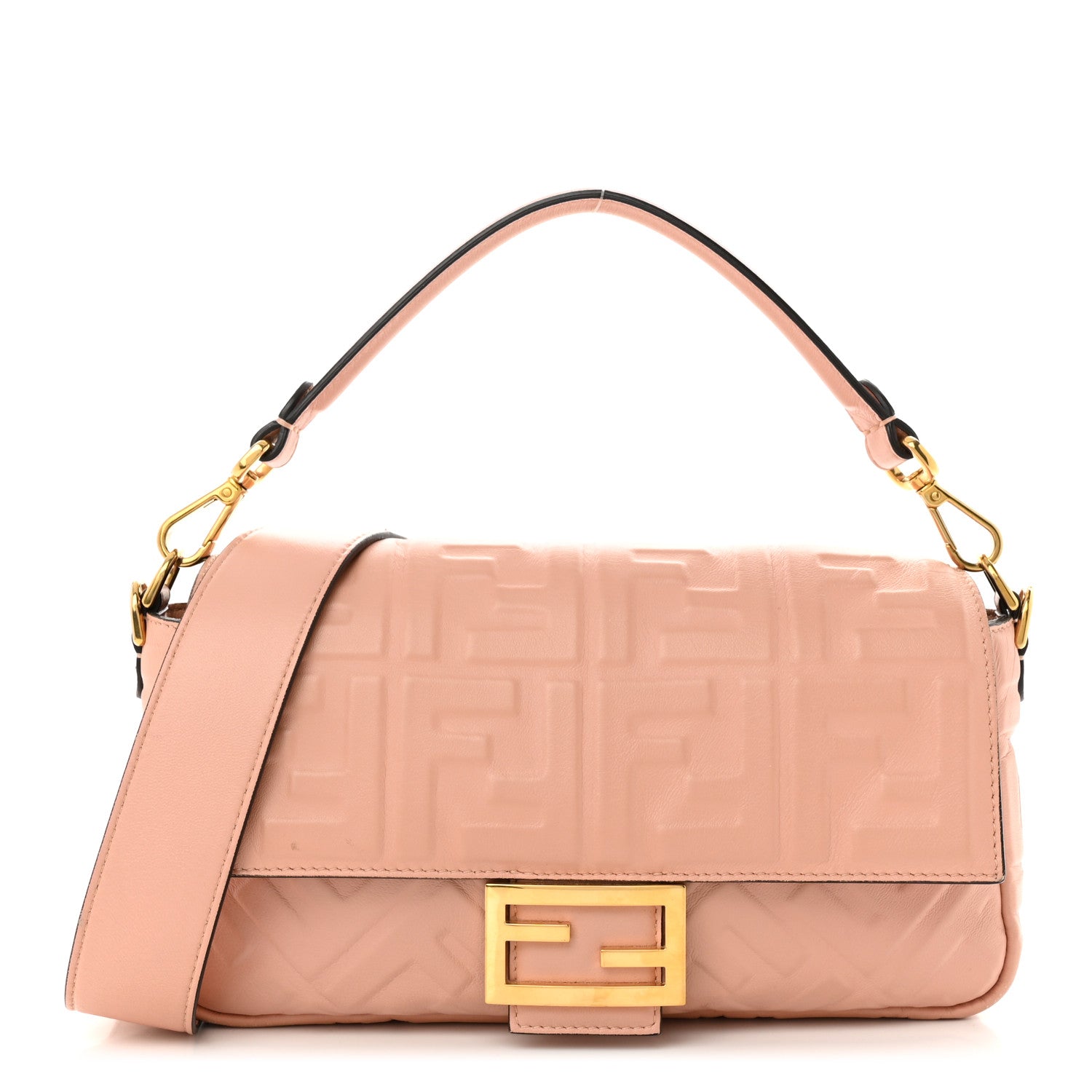 Fendi Nappa FF 1974 Embossed Baguette Rosa Bourbon 1 of 13