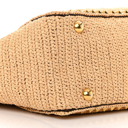 Valentino Garavani Raffia Calfskin Rockstud Tote Naturale Saddle Brown 11 of 12