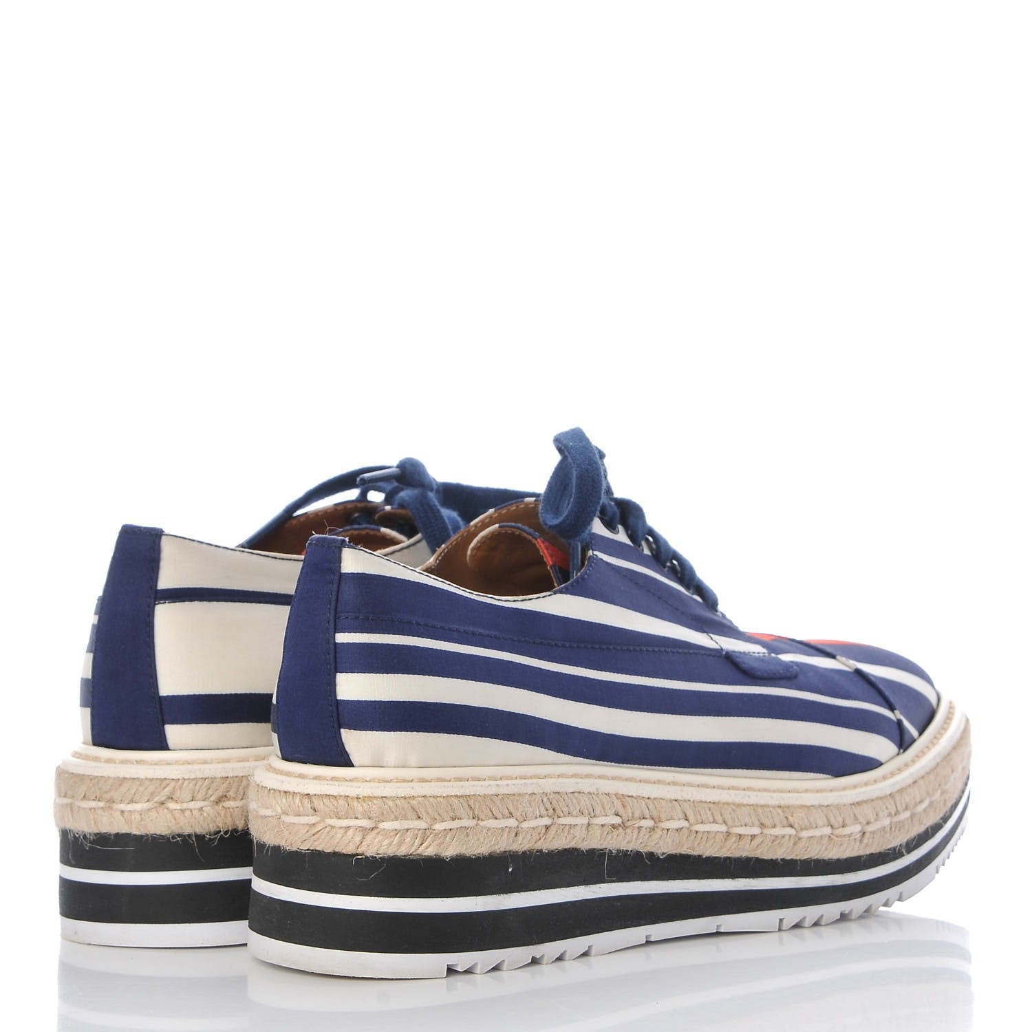 Prada Radzimir Fabric Striped Platform Creeper 38.5 Bluette Rosso 4 of 14