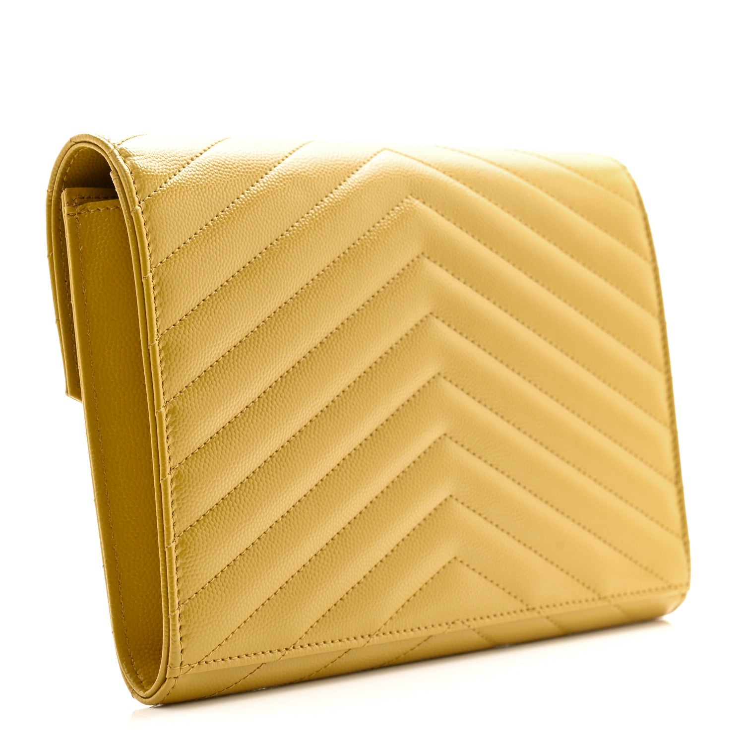 Saint Laurent SAINT LAURENT Grain De Poudre Matelasse Chevron Monogram Envelope Clutch Mustard 3 of 7