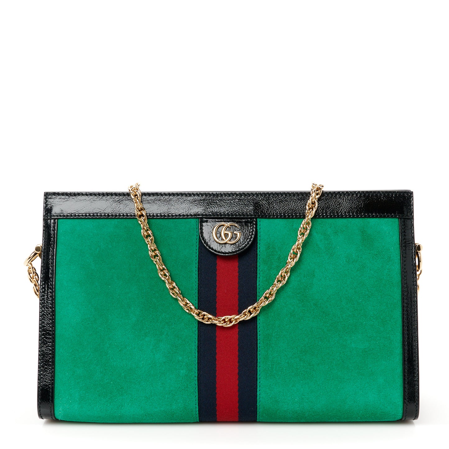 Suede Patent Web Medium Ophidia Chain Shoulder Bag New Shamarock Black