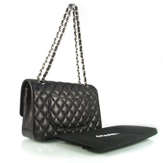 Caviar Quilted Medium Double Flap Black