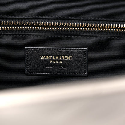 Saint Laurent Grain De Poudre Matelasse Chevron Large Monogram Satchel Dove White 6 of 15