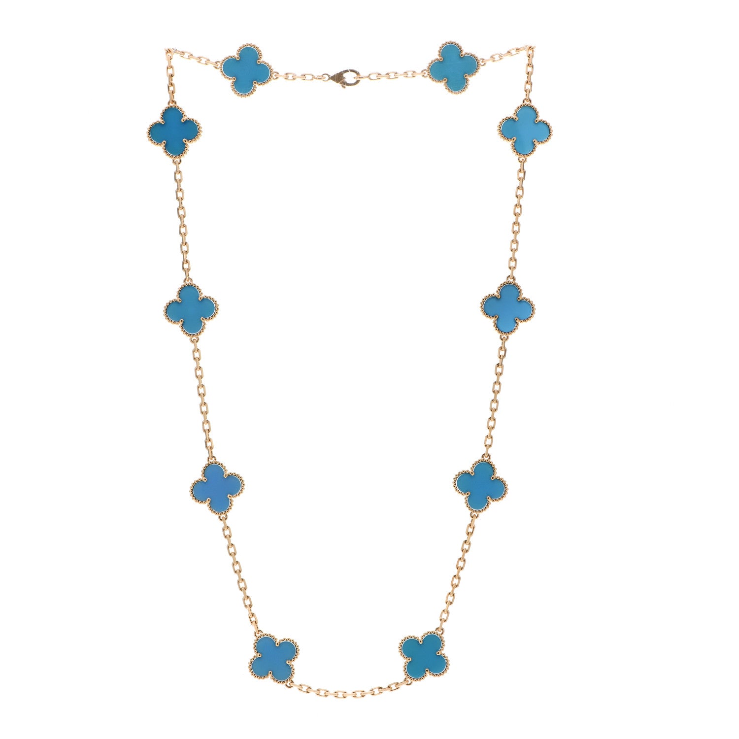 Van Cleef & Arpels 18K Yellow Gold Blue Agate 10 Motifs Vintage Alhambra Necklace 3 of 6