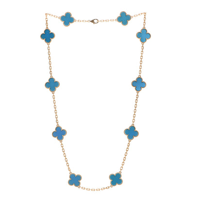 Van Cleef & Arpels 18K Yellow Gold Blue Agate 10 Motifs Vintage Alhambra Necklace 3 of 6