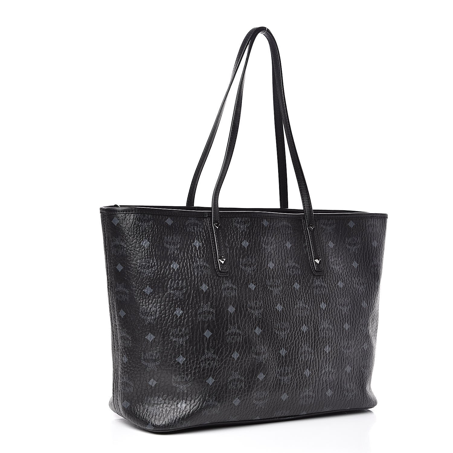 MCM Visetos Medium Anya Zip Top Shopper Tote Black 3 of 9