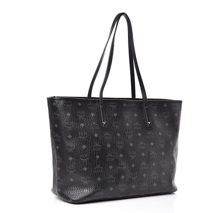 MCM Visetos Medium Anya Zip Top Shopper Tote Black 3 of 9