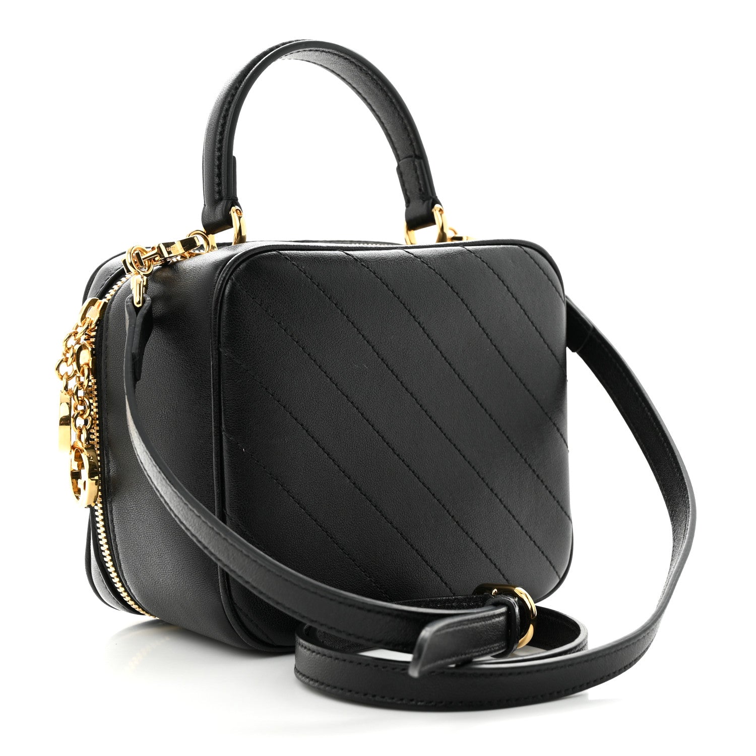 Gucci Sakai Be Green Calfskin Diagonal Stitched Blondie Top Handle Bag Black 3 of 11