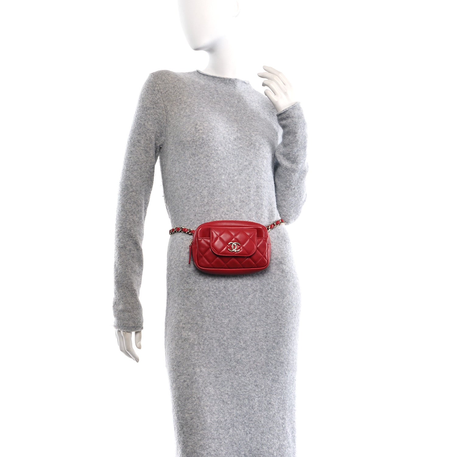 Chanel Lambskin Quilted Waist Bag With Pouch Red 2 of 10