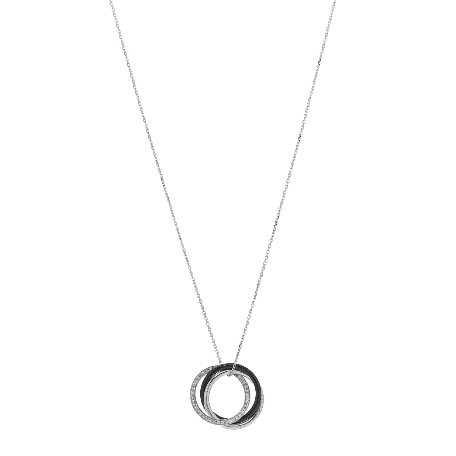 Cartier 18K White Gold Black Ceramic Diamond Trinity Pendant Necklace 1 of 5