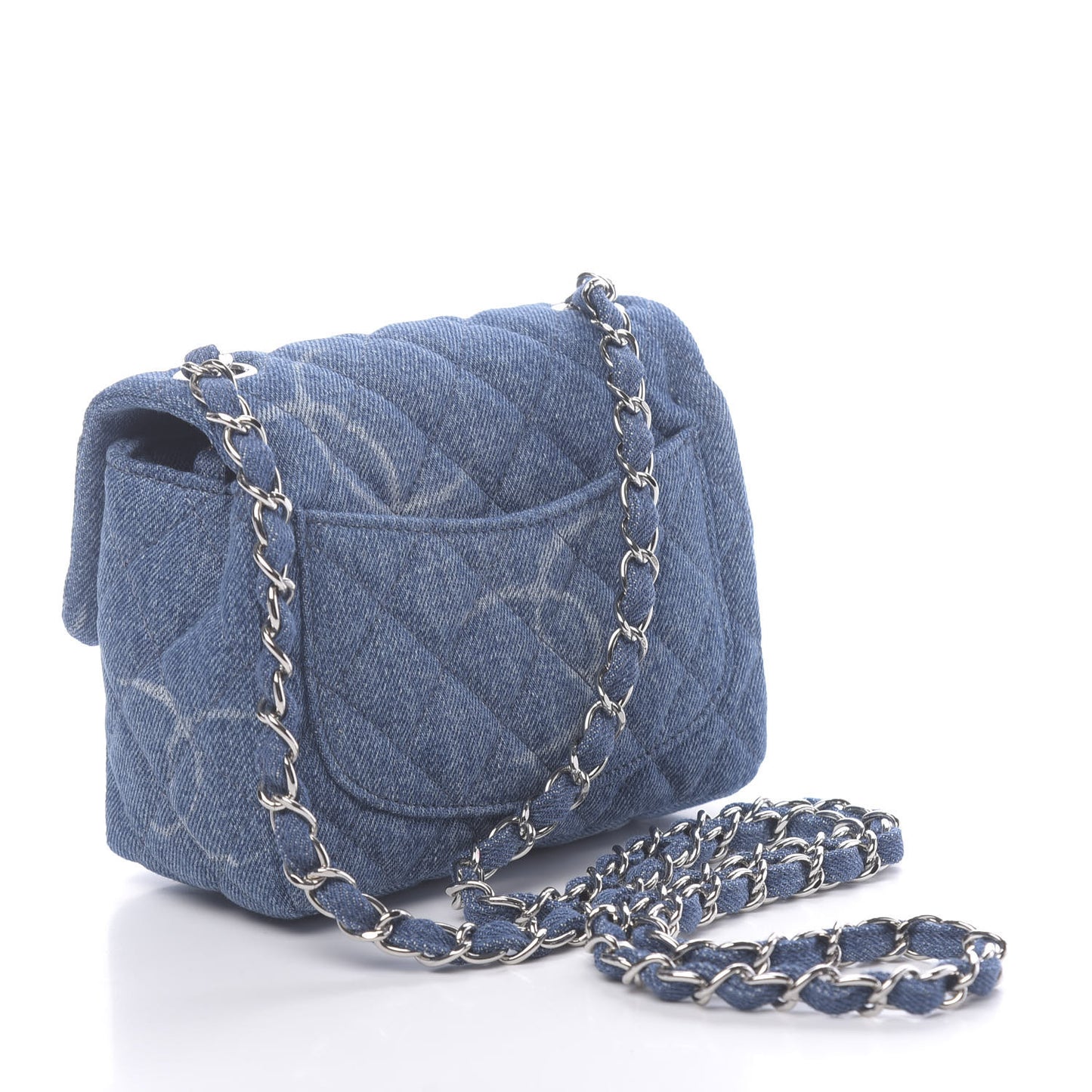 Denim CC Quilted Mini Square Flap Blue
