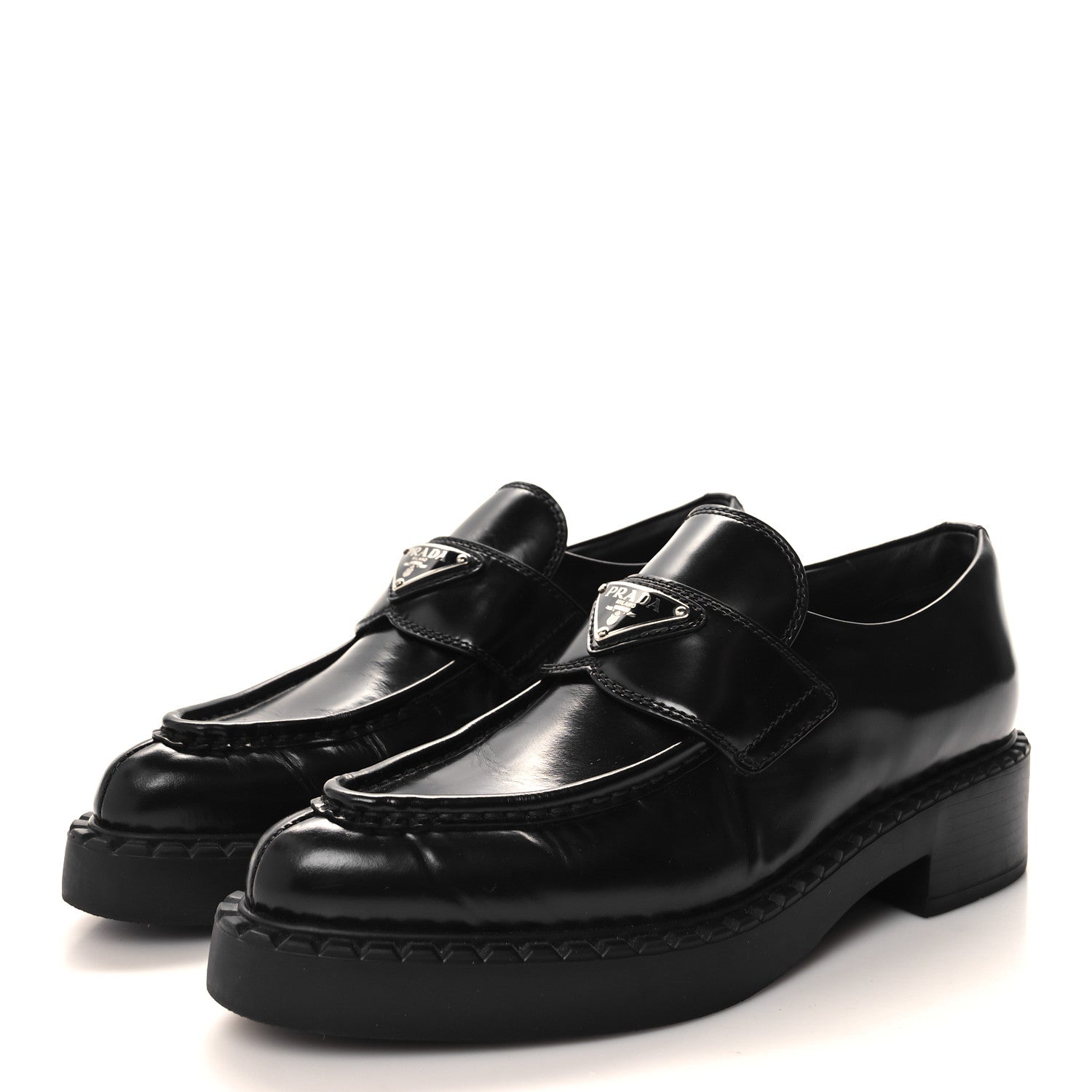 Prada Spazzolato Metal Triangle Logo Pointy 50mm Loafers 37.5 Black 3 of 9