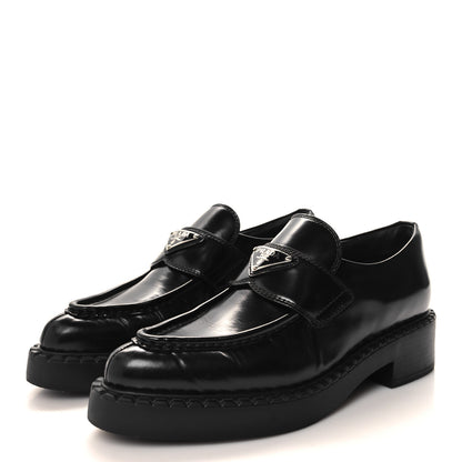 Prada Spazzolato Metal Triangle Logo Pointy 50mm Loafers 37.5 Black 3 of 9