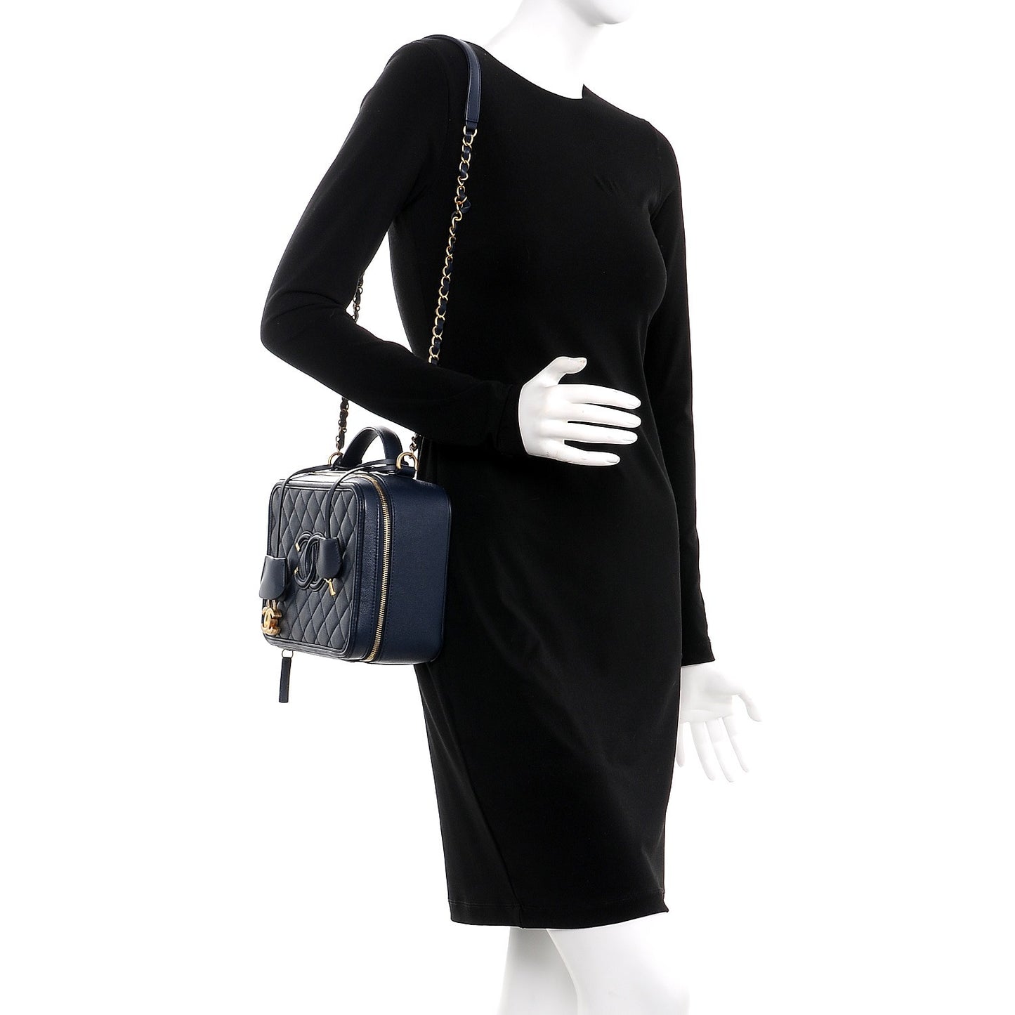Caviar Quilted Large CC Filigree Vanity Case Navy