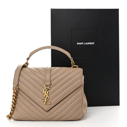 Saint Laurent Sheepskin Matelasse Chevron Monogram Medium College Bag Dark Beige 13 of 13
