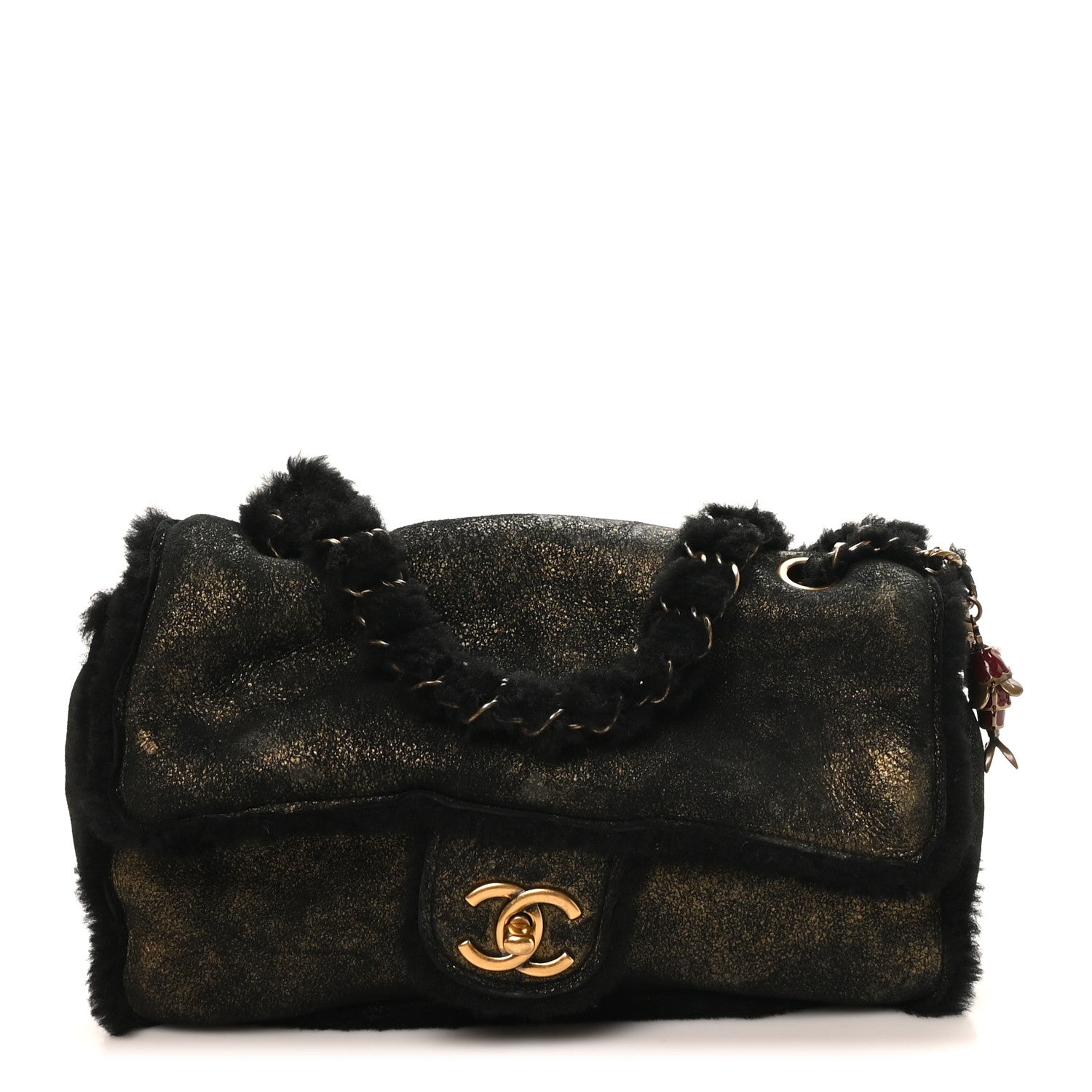 Chanel Metallic Lambskin Shearling Flap Gold Black 1 of 11