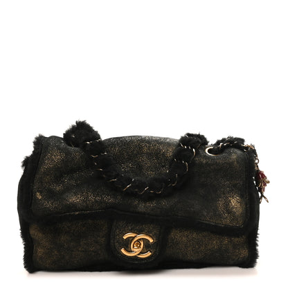 Chanel Metallic Lambskin Shearling Flap Gold Black 1 of 11