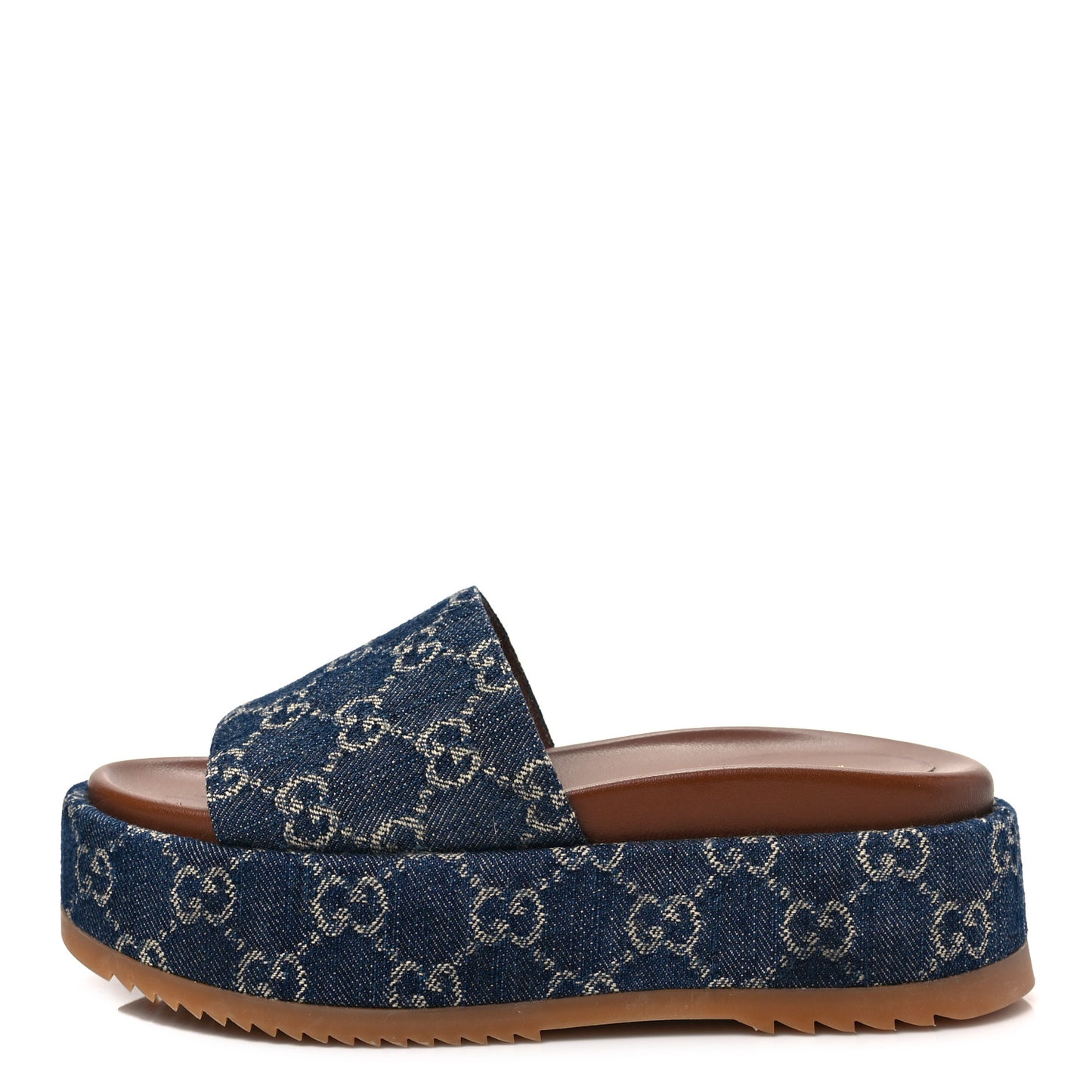 New Denim GG Monogram Angelina Platform 55mm Slide Sandals 35.5 Blue Tea