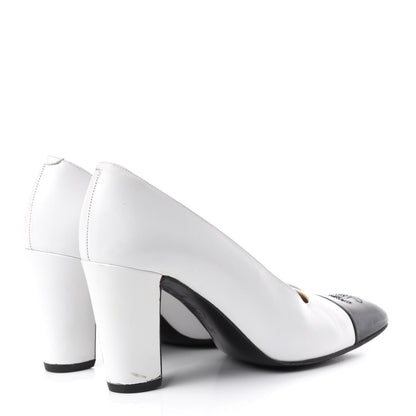 Chanel Patent Calfskin CC Cap Toe Pumps 38 White Black 4 of 10