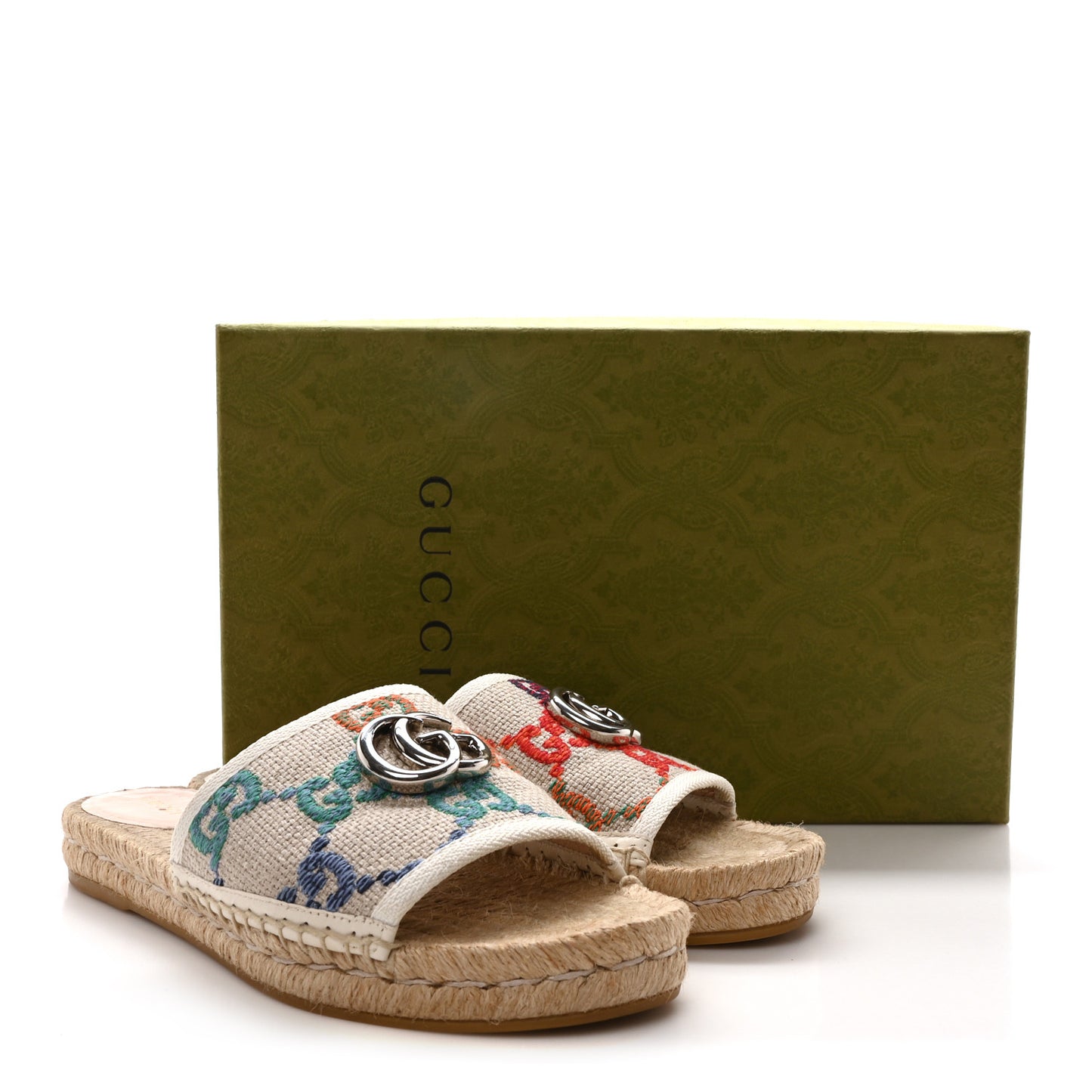 Linen Psychedelic Mini GG Espadrille Slide Sandals 37.5 Multicolor