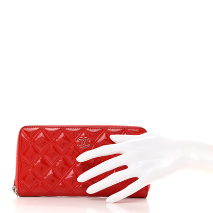Chanel Patent Quilted Double Stitched Zip Around Wallet Red 2 of 12