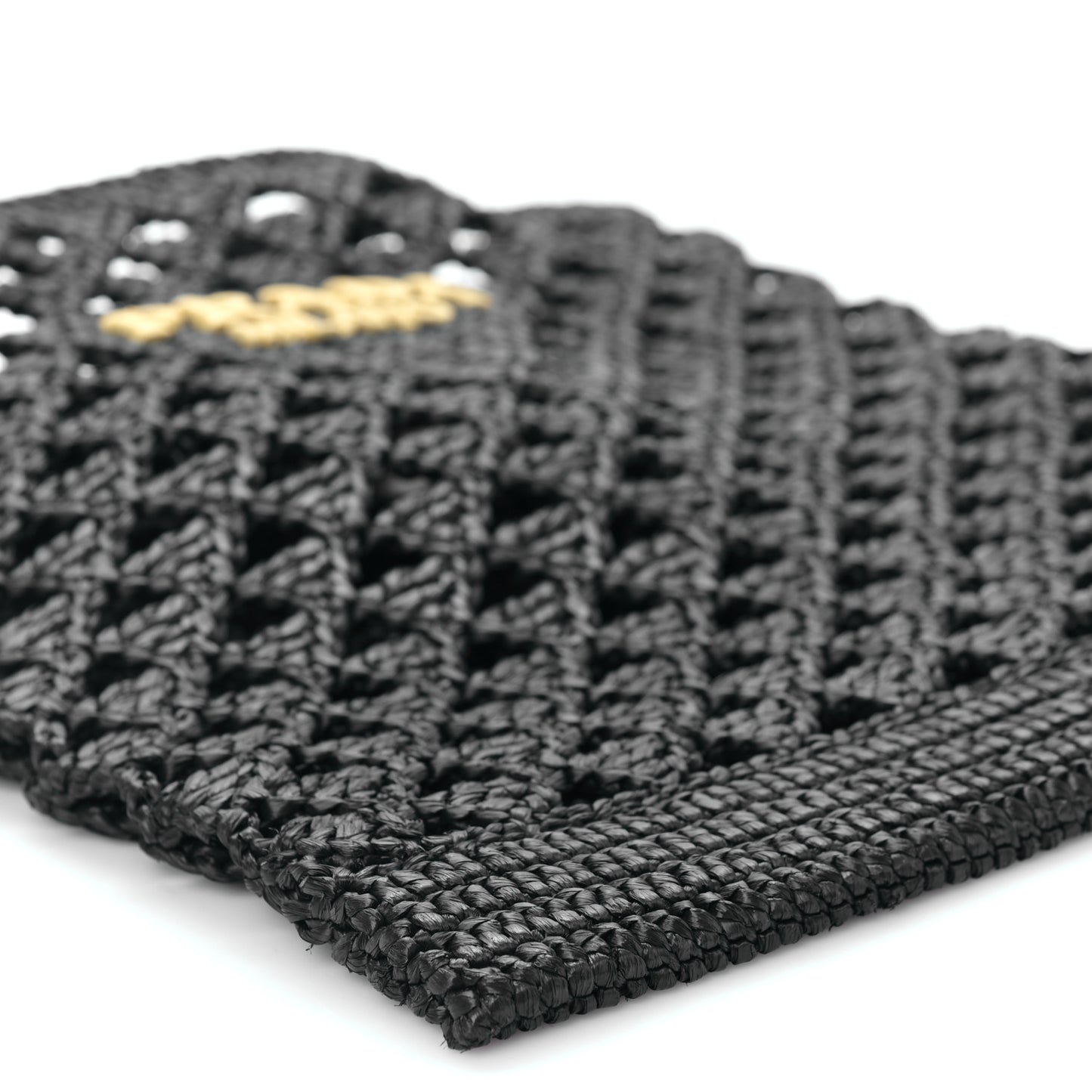 Yarn Raffia Effect Embroidered Logo Tote Black