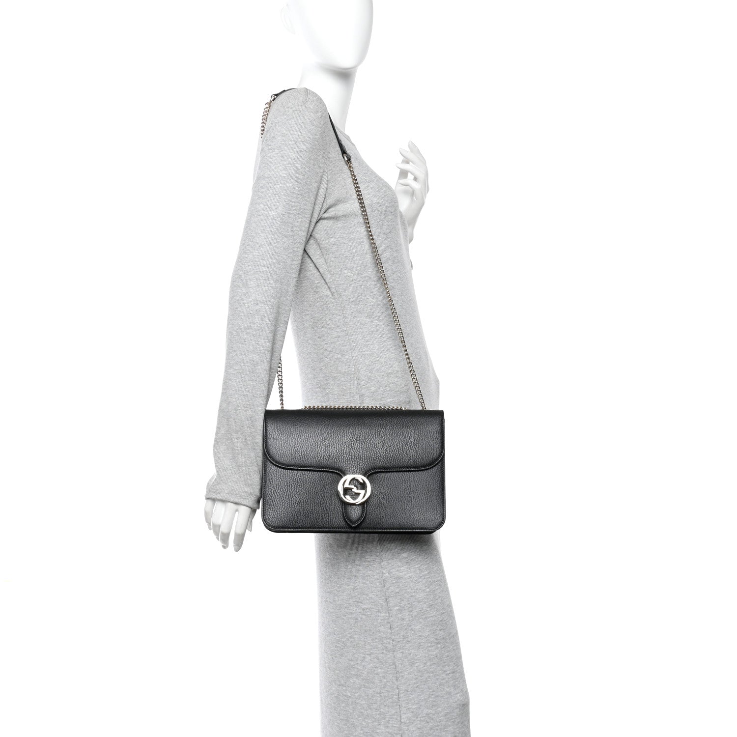 Gucci Dollar Calfskin Interlocking G Shoulder Bag Black 1879165