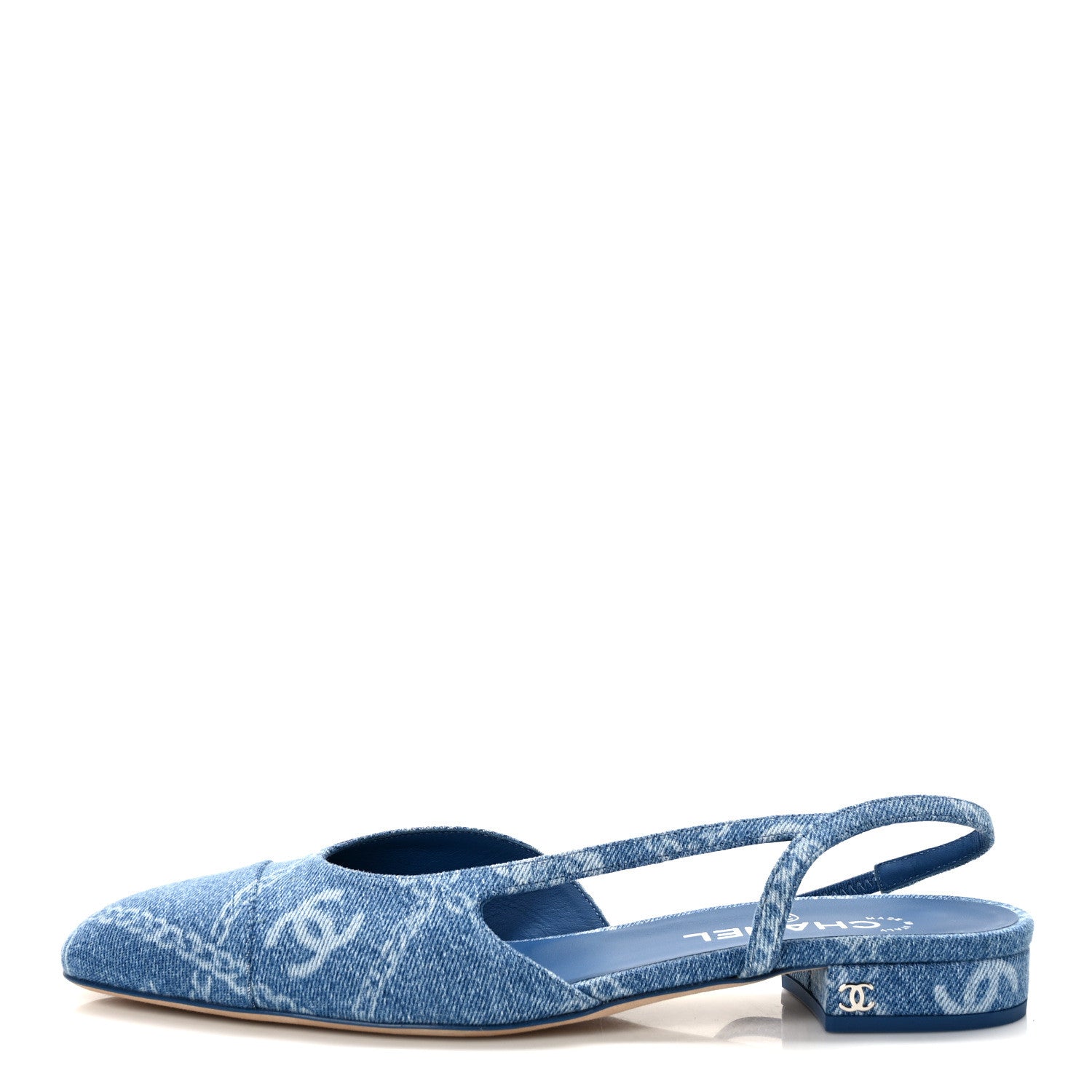 Chanel Denim Cap Toe CC Slingback Flats 41 Light Blue Multicolor 1 of 9