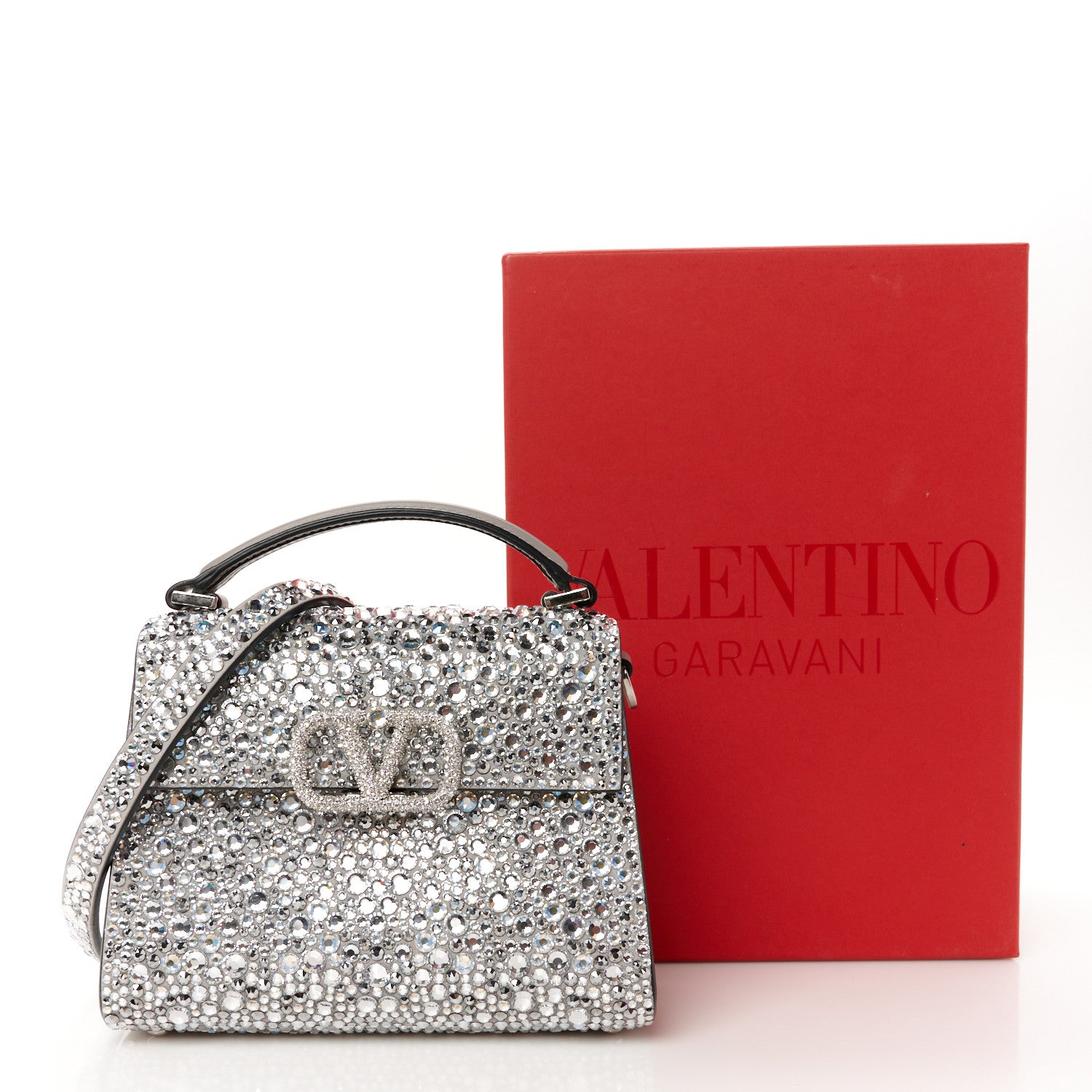 Valentino Garavani Crystal Embroidered Mini Vsling Top Handle Bag Silver 11 of 11
