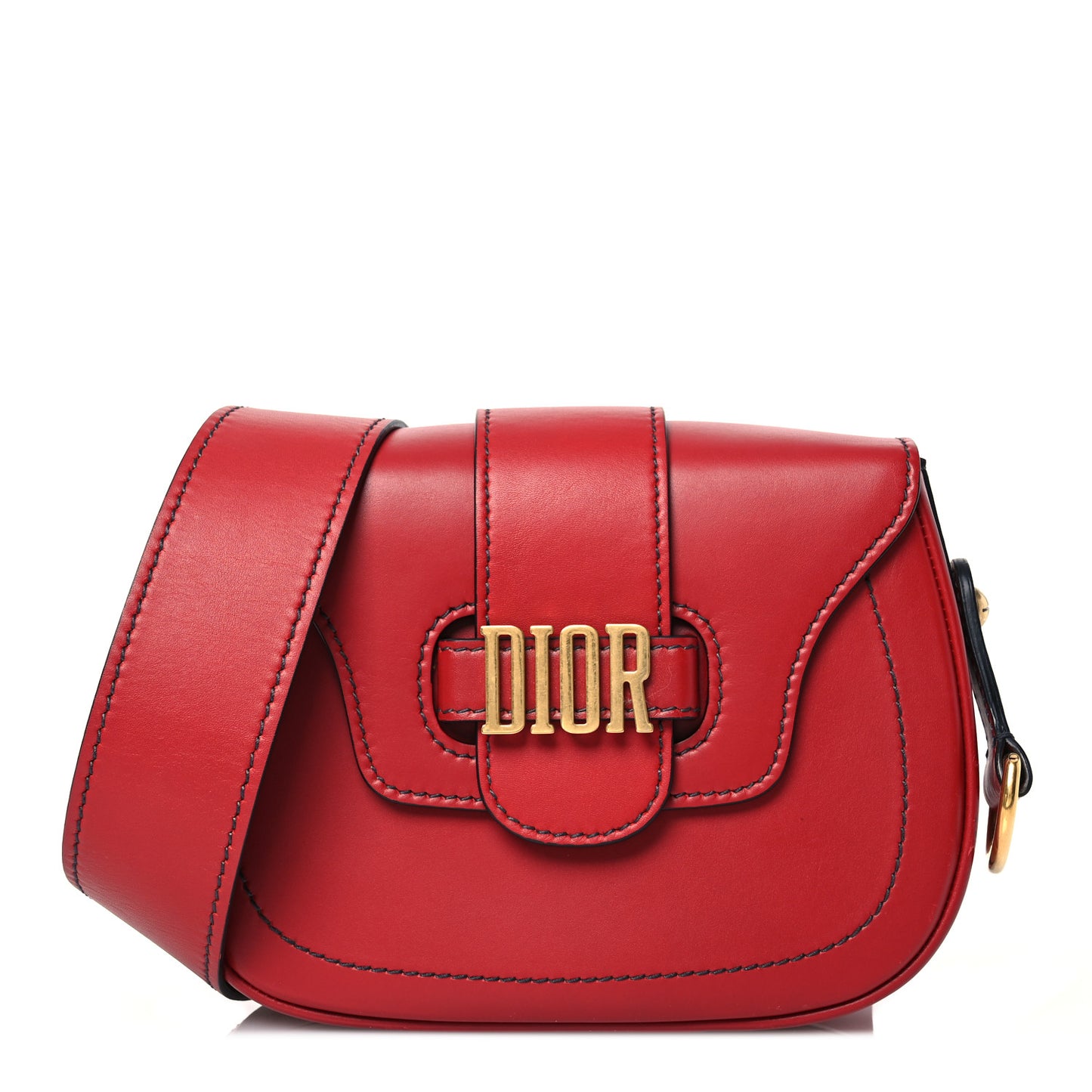 Calfskin D Fence Saddle Bag Black Red