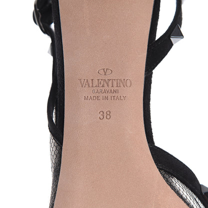 Valentino Garavani Mesh Point d'Esprit Rockstud Half D'Orsay Slingback 50mm Pumps 38 Black 6 of 7