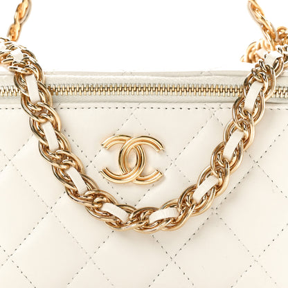 Chanel Lambskin Quilted Golden Links Top Handle Vanity Case With Chain White 9 of 12