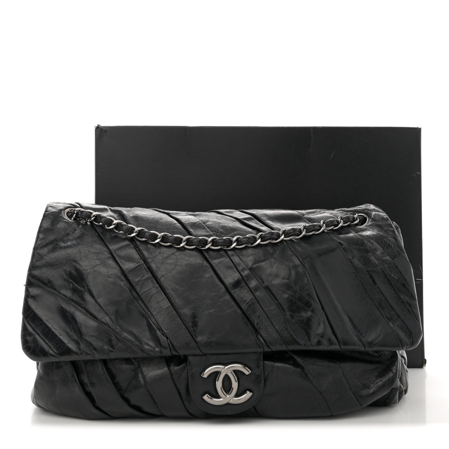 Glazed Calfskin Twisted Maxi Flap Black