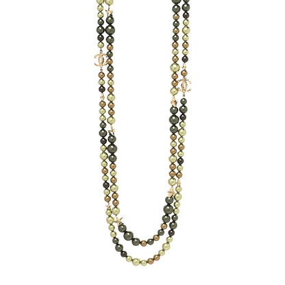 Chanel Pearl Star CC Multi Strand Long Necklace Green Gold 1 of 5