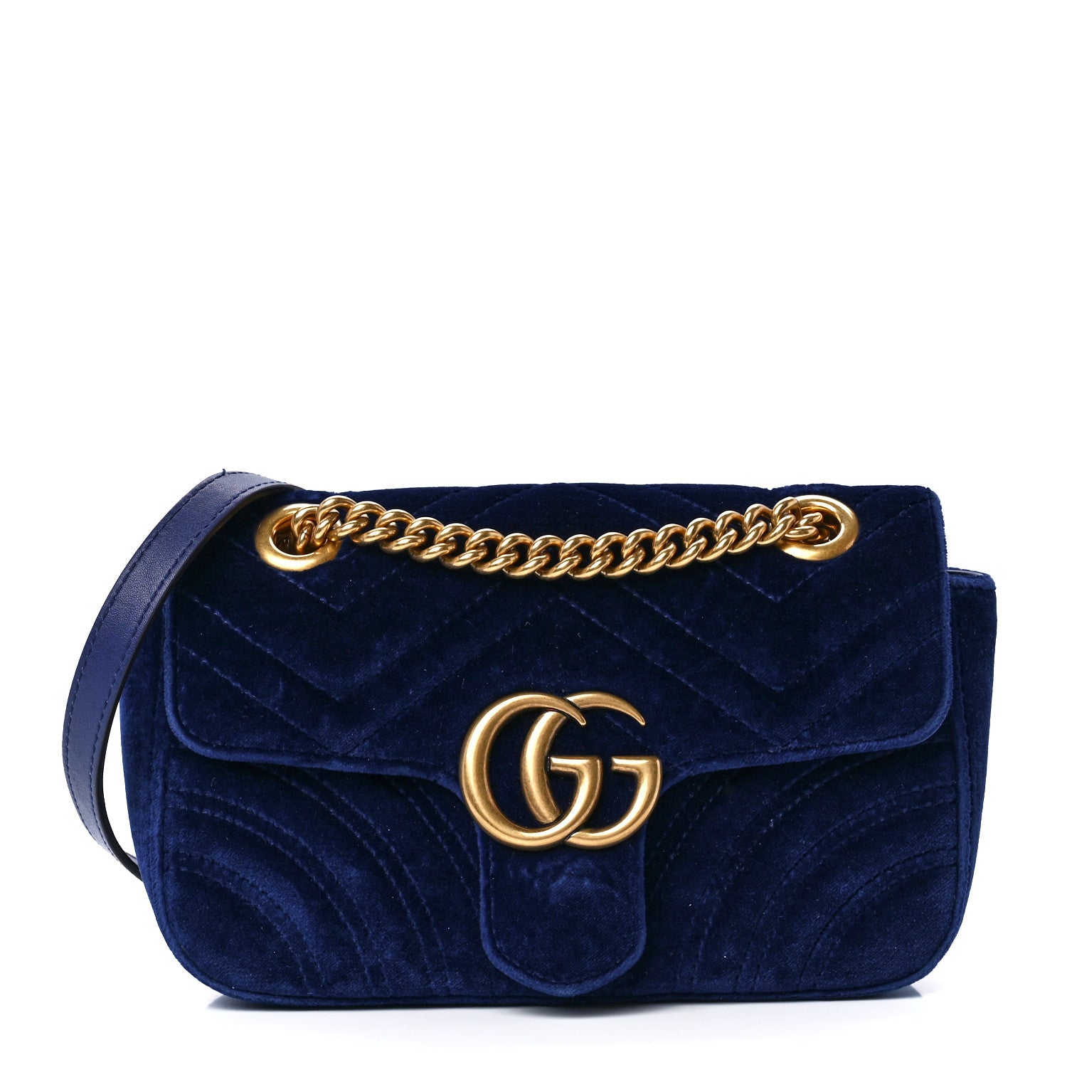 Gucci Velvet Matelasse Mini GG Marmont Shoulder Bag Cobalt Blue 1 of 13
