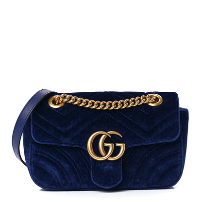 Gucci Velvet Matelasse Mini GG Marmont Shoulder Bag Cobalt Blue 1 of 13