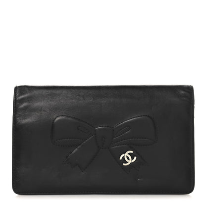 Chanel Lambskin Bow Stitched CC Yen Wallet Black 1 of 9