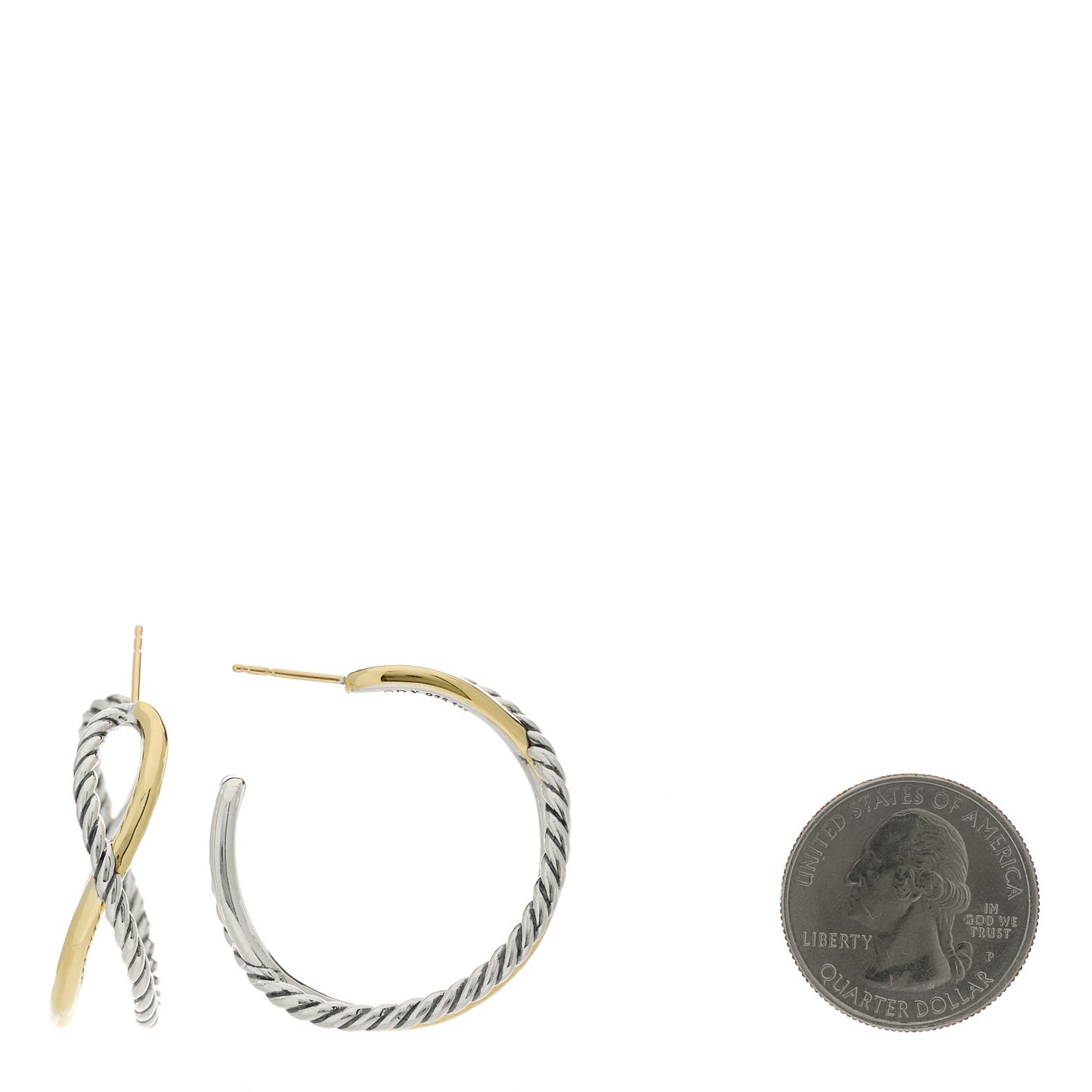 Sterling Silver 14K Yellow Gold Crossover Cable Hoop Earrings