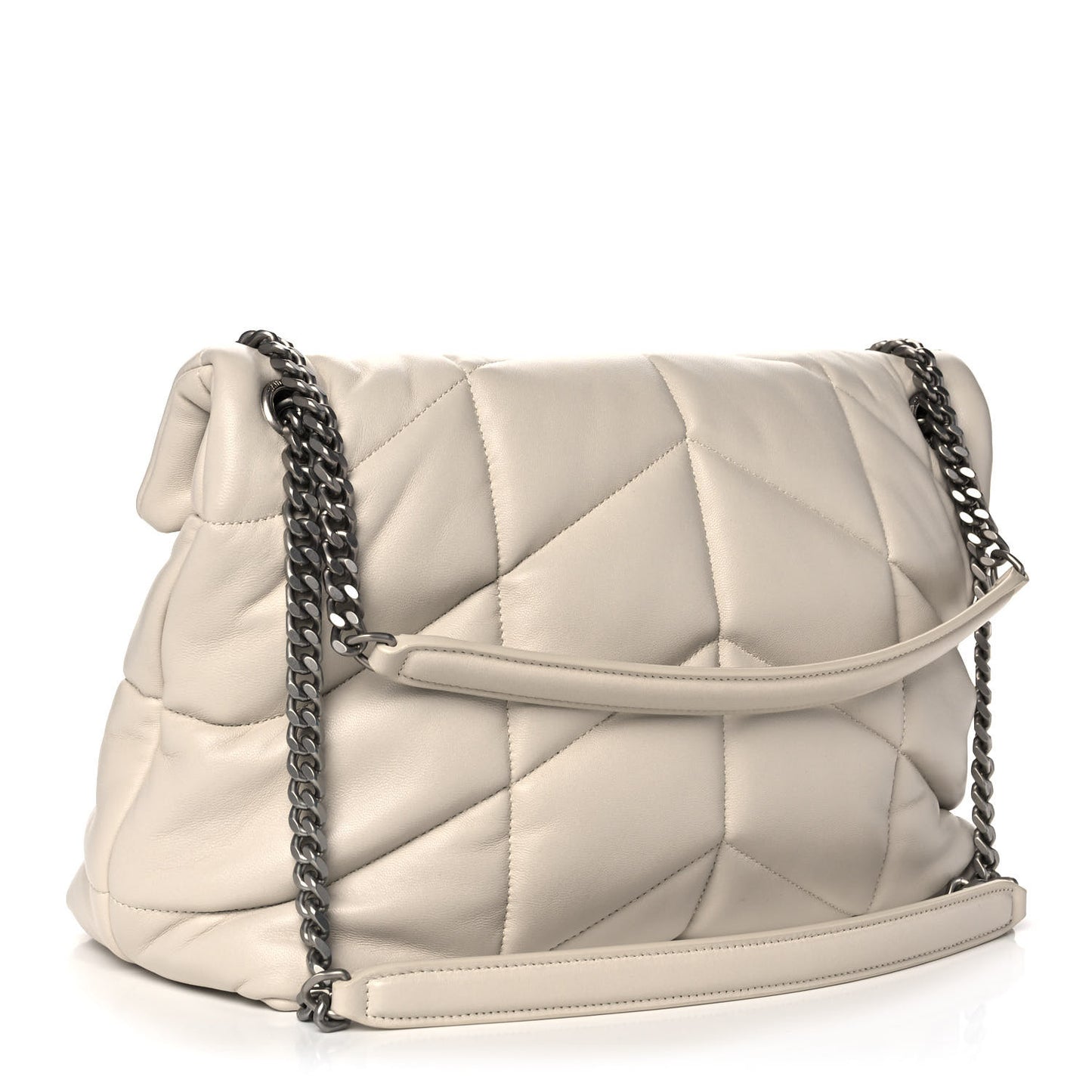 Lambskin Quilted Medium Loulou Puffer Monogram Chain Satchel Crema Soft